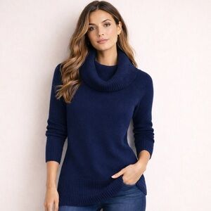 Fenn Wright Manson Women’s Cowl Neck Sweater M Navy Ribbed Angora Wool Blend
